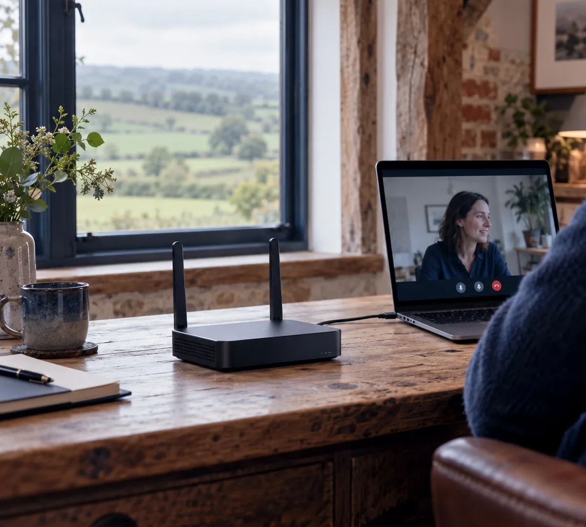 4G/5G backup router on a desk keeping a rural business online