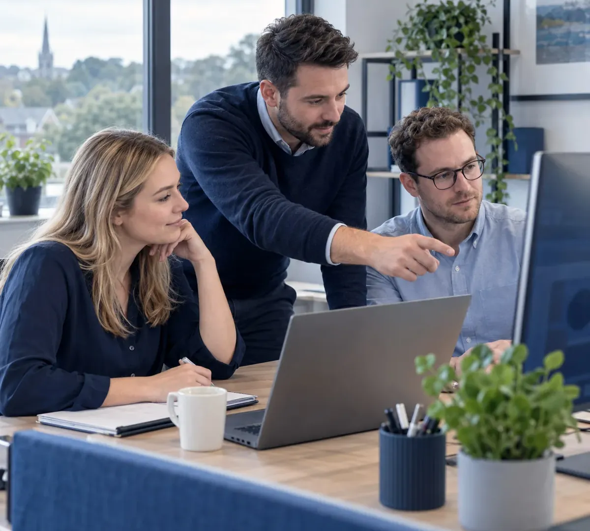 Managed IT support Hampshire engineer helping office staff with a laptop issue